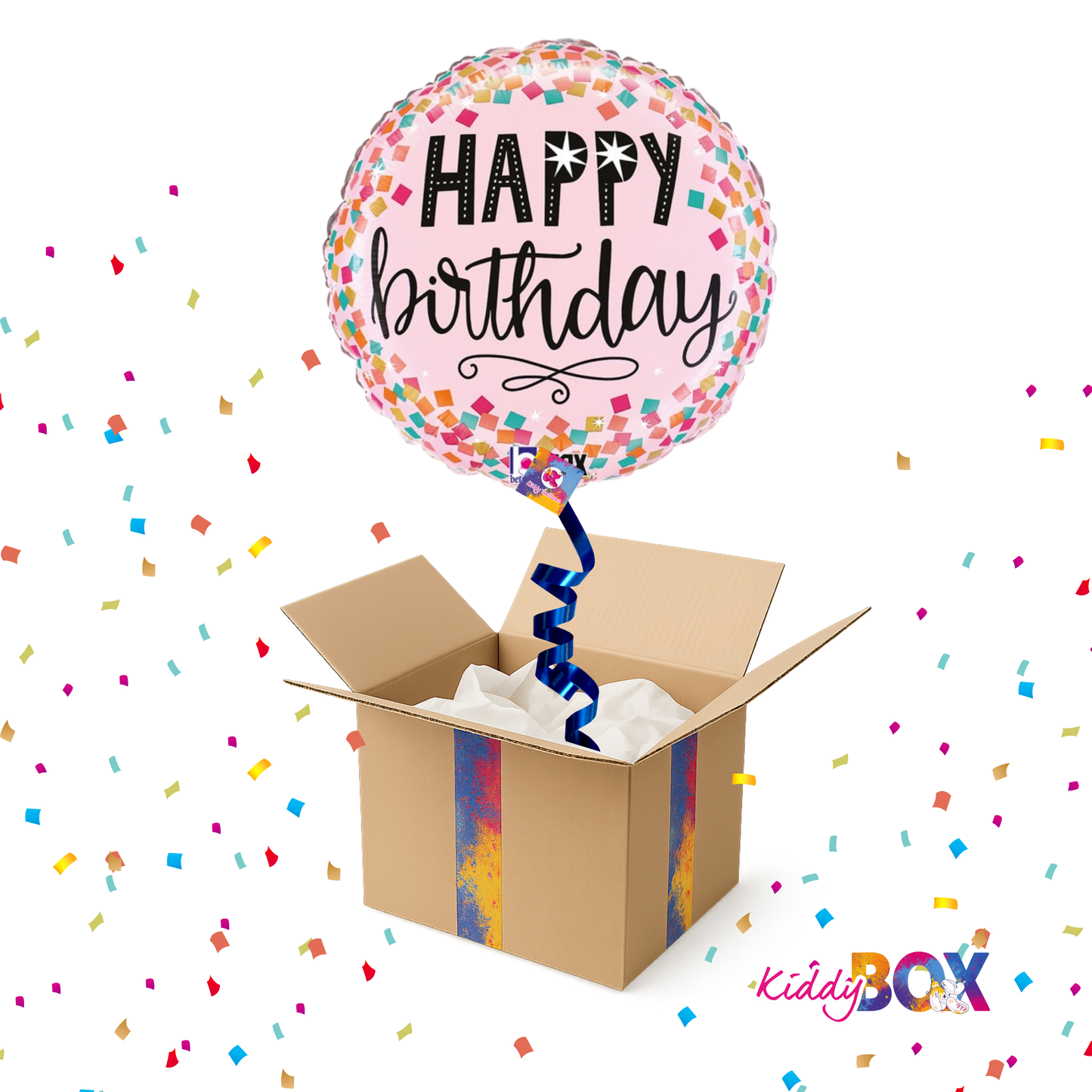 🎈 KIDDY BOX – Ballon Happy Birthday Pink confetti
