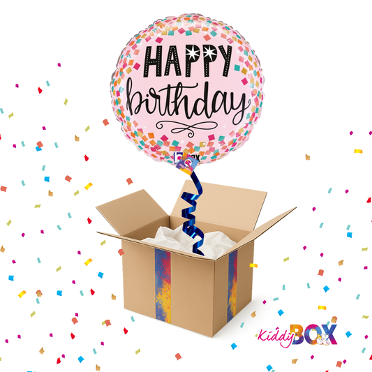 🎈 KIDDY BOX – Ballon Happy Birthday Pink confetti